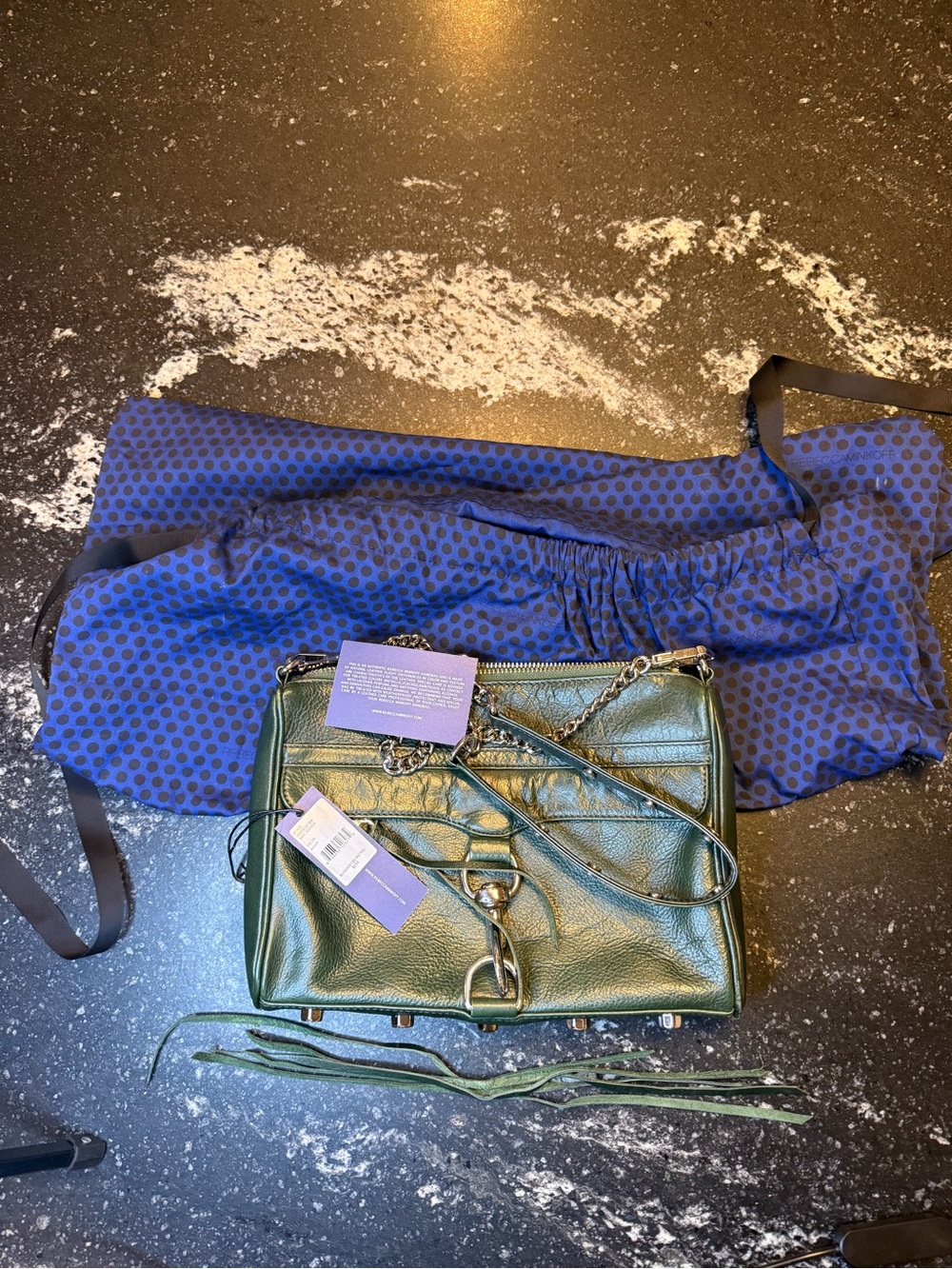 Rebecca Minkoff MAC Emerald Green Leather Crossbody Chain Bag Tassel with tags